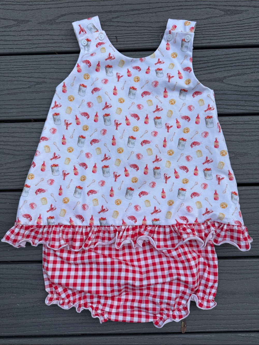 Girls Red Gingham Ruffle Tank & Bloomers Set